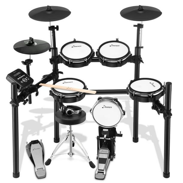 Electric Drum Set, Donner DED-200 Mesh Head 8 Piece Electronic Drum Kit  with 225 Sound , Electric Drum for for Beginner, Drum Throne, Sticks  Headphone 
