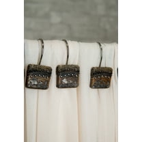 Rustic Western Cowboys On Horses Faux Leather Bathroom Shower Curtain Hooks 12pk