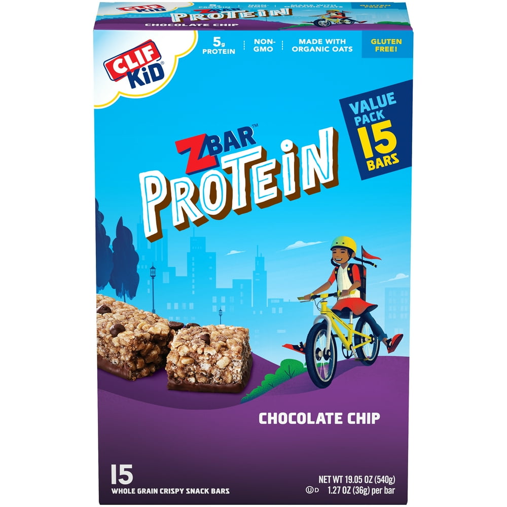 CLIF KID Zbar Protein Granola Bars, Gluten Free, Chocolate Chip, 15 Ct