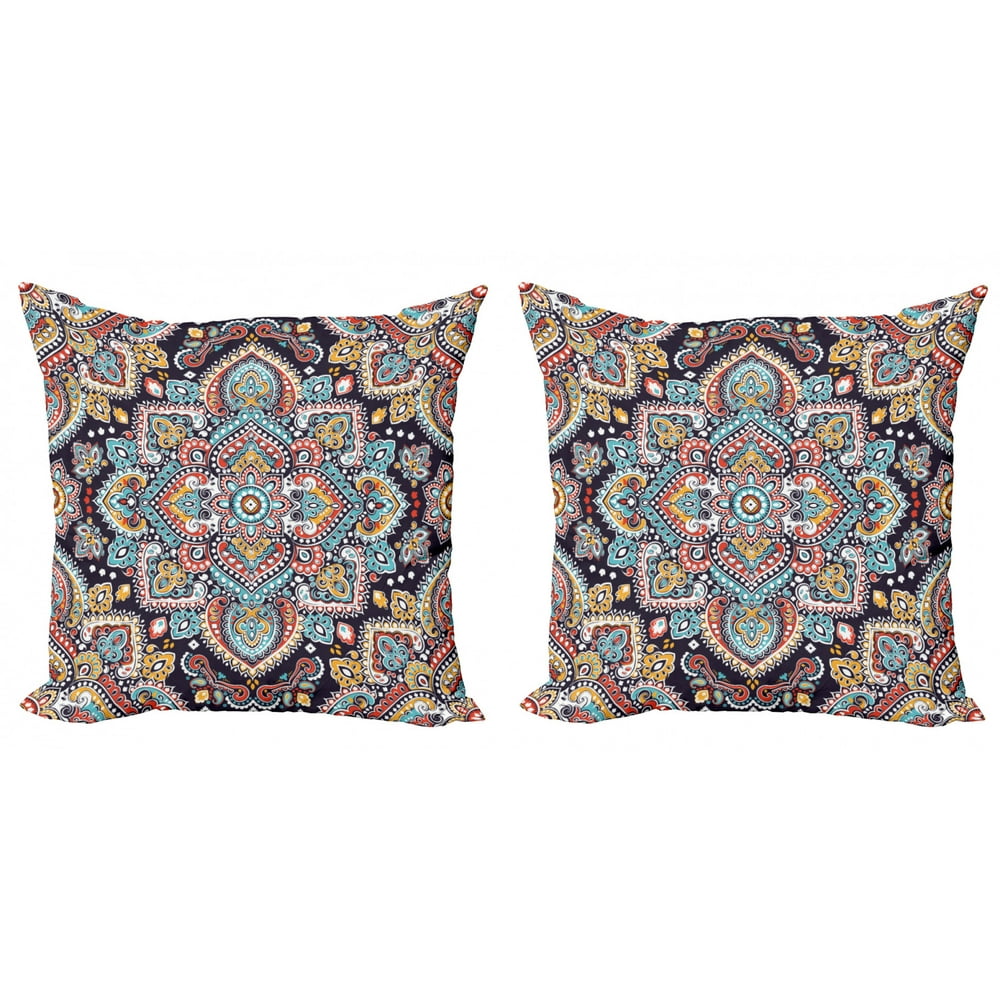 Ethnic Throw Pillow Cushion Cover Pack of 2, Bohemian Style Motif
