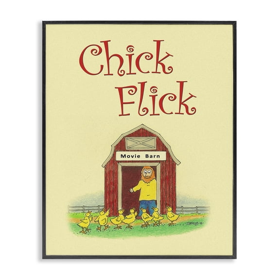 Stupell Industries Chick Flick Vintage Pun Humor Painting Black Framed Art Print Wall Art, 11 x 14