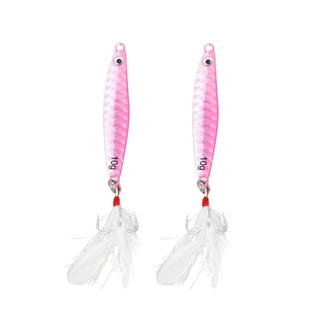 EeaseMX Juego de 2 señuelos de pesca metálicos, cebos artificiales duros, anzuelos triples, caballa española (rosa)