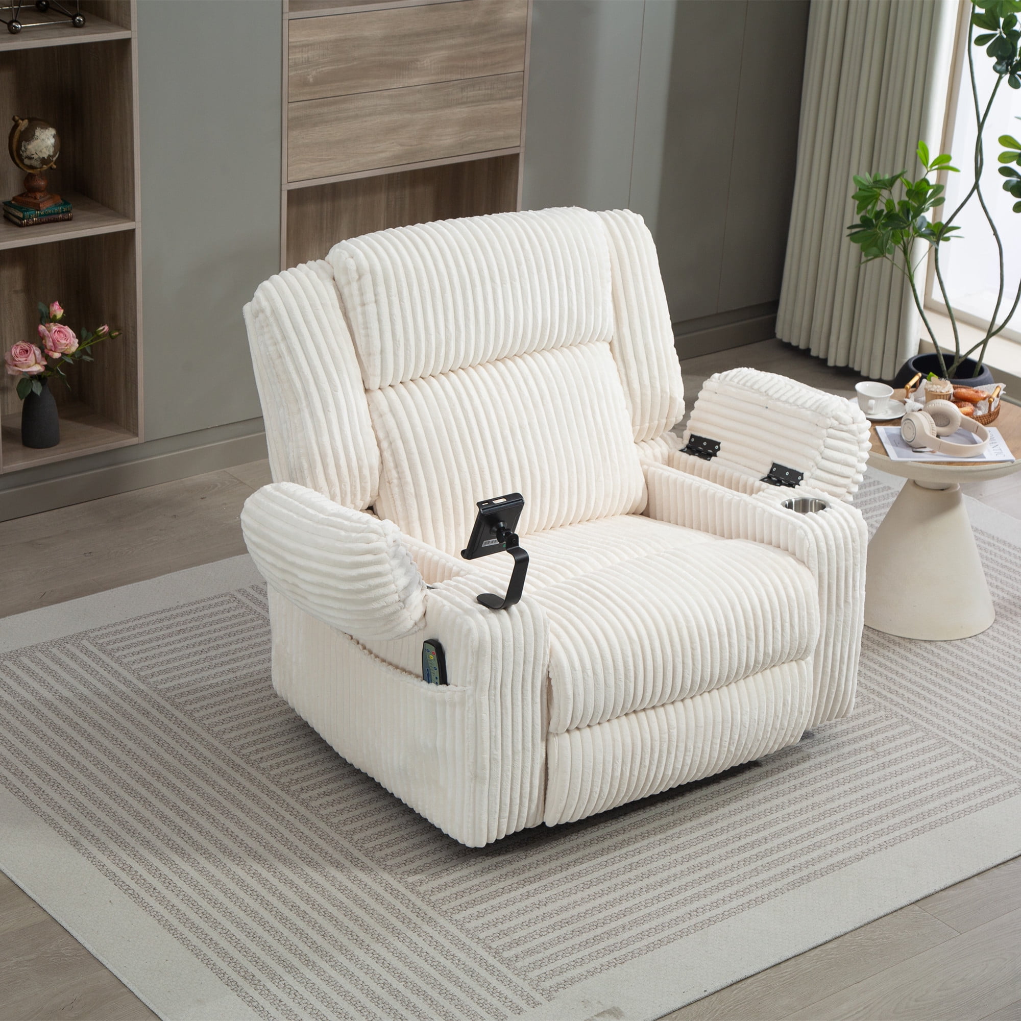 LITVZ Power Oversized Swivel Rocker Recliner with Adjustable Headrest, Dual Motor Glider Nursery Rocking Chair with Vibration Heat, USB A&C Ports, Armrest Storage, Cup Holder for Adults