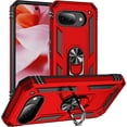 thumbnail image 1 of KOMI Étui pour Google Pixel 9A, Support de Voiture Militaire [Support Intégré] Anneau Métallique Double Couche Protection Antichoc TPU+PC pour Google Pixel 9A 5G Rouge, 1 of 5