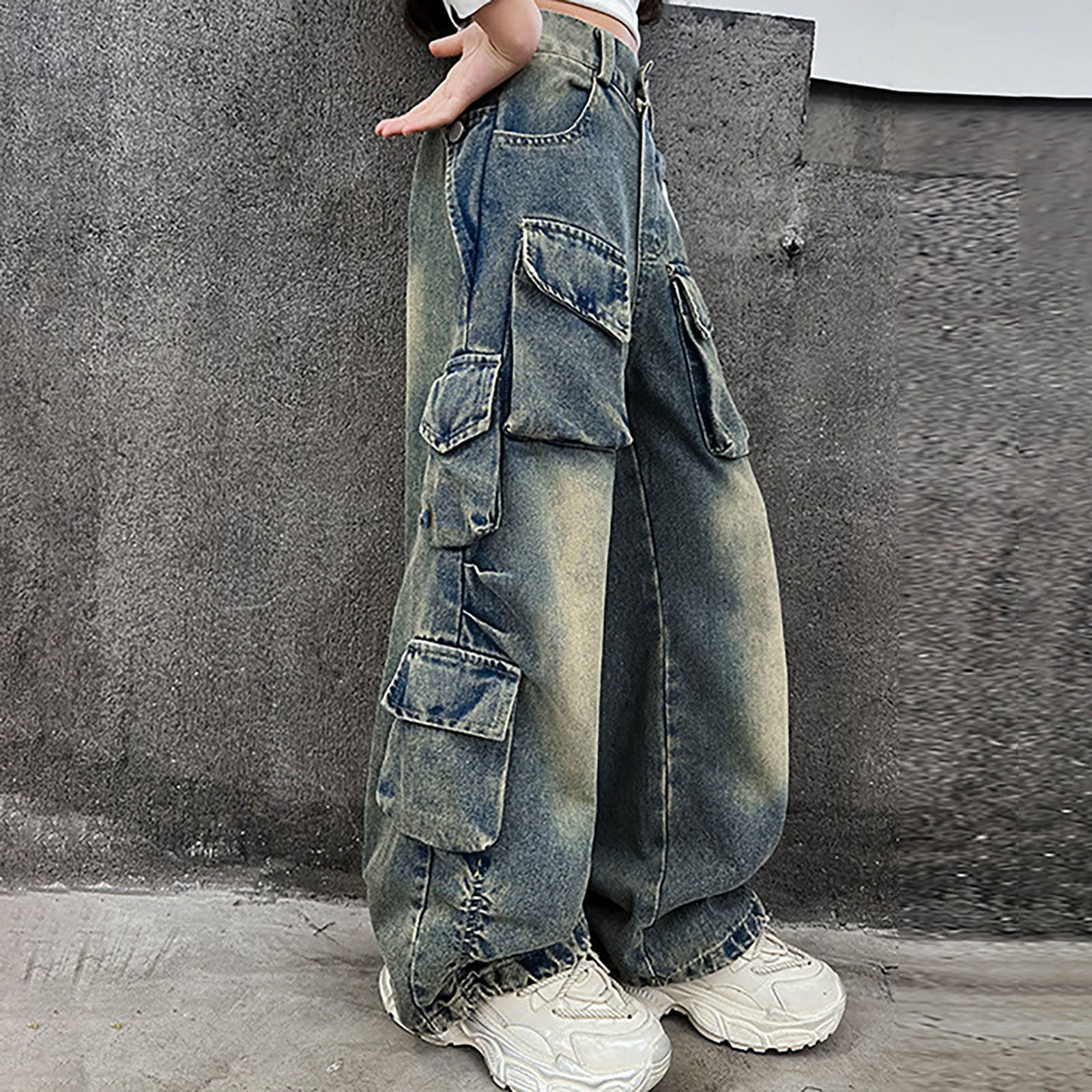 Pantalon Sarouel Baggy En Jean Pour Enfants – Taille élastique, Coupe Haute – Style Vintage Décontracté – Confortable Et Tendance