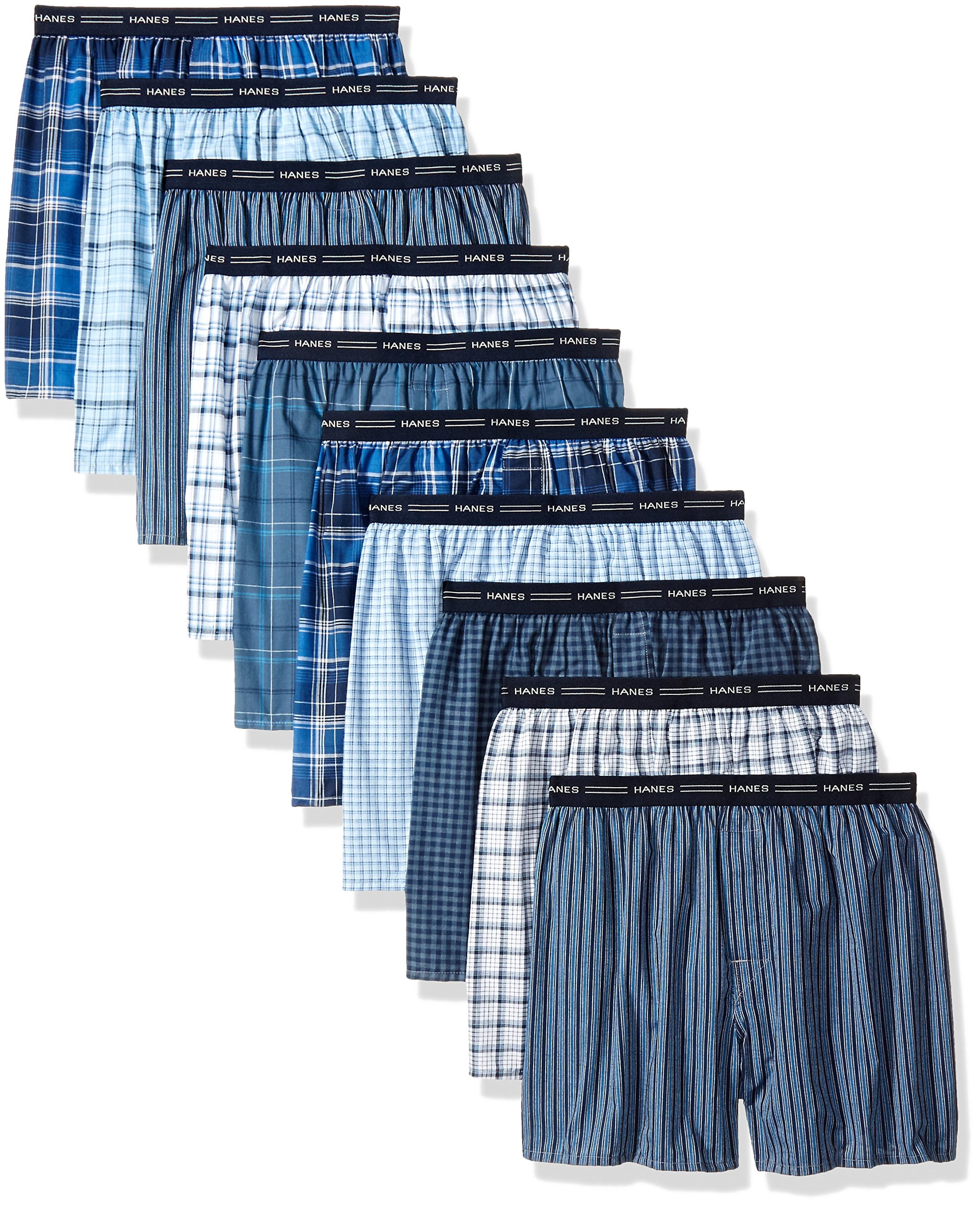 Hanes Men's Tagless Boxer with Exposed Waistband – Multipack, Assorted 10- Pack, 2X Large 