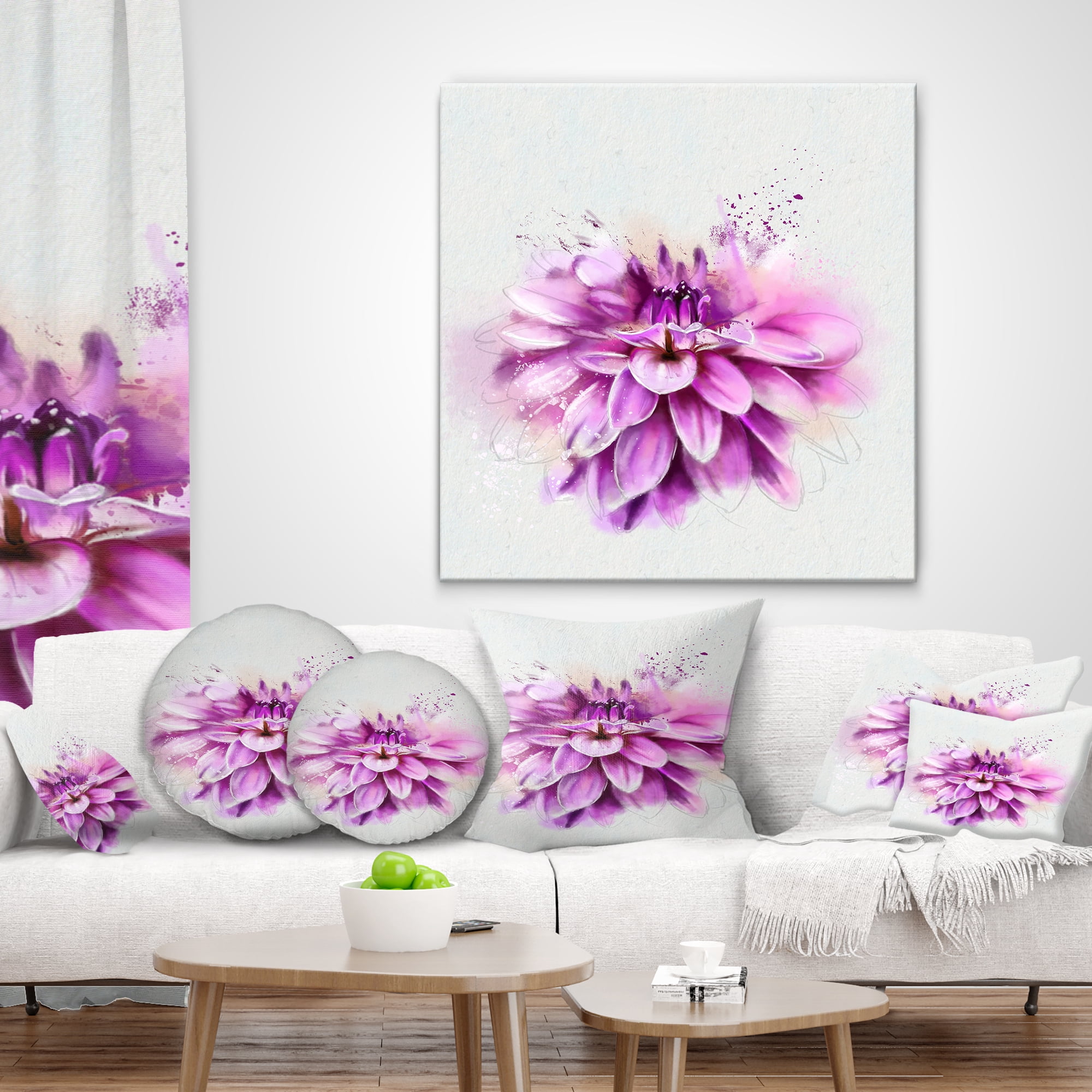 Designart Beautiful Pink Watercolor Flower - Floral Throw Pillow - 18x18