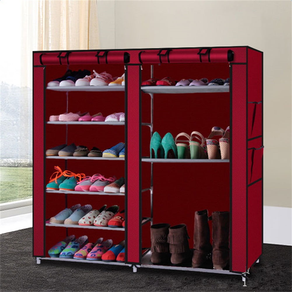 Kepooman Double Rows Non-woven Fabrics & Steel Shoe Rack Organizer, Wine Red Kepooman Double Rows Non-woven Fabrics & Steel Shoe Rack Organizer, Wine Red