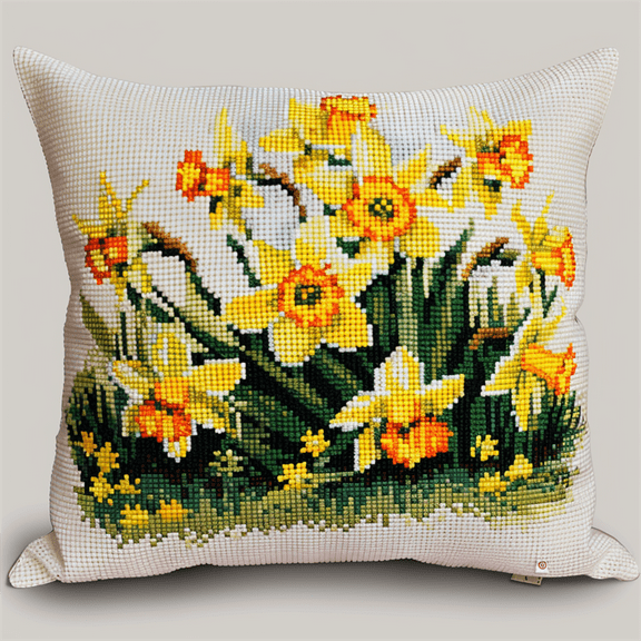 Flower Cross Stitch Throw Pillow Case Kits , 45X45cm , DIY Handmade Embroidered for Home Decor (11ct)
