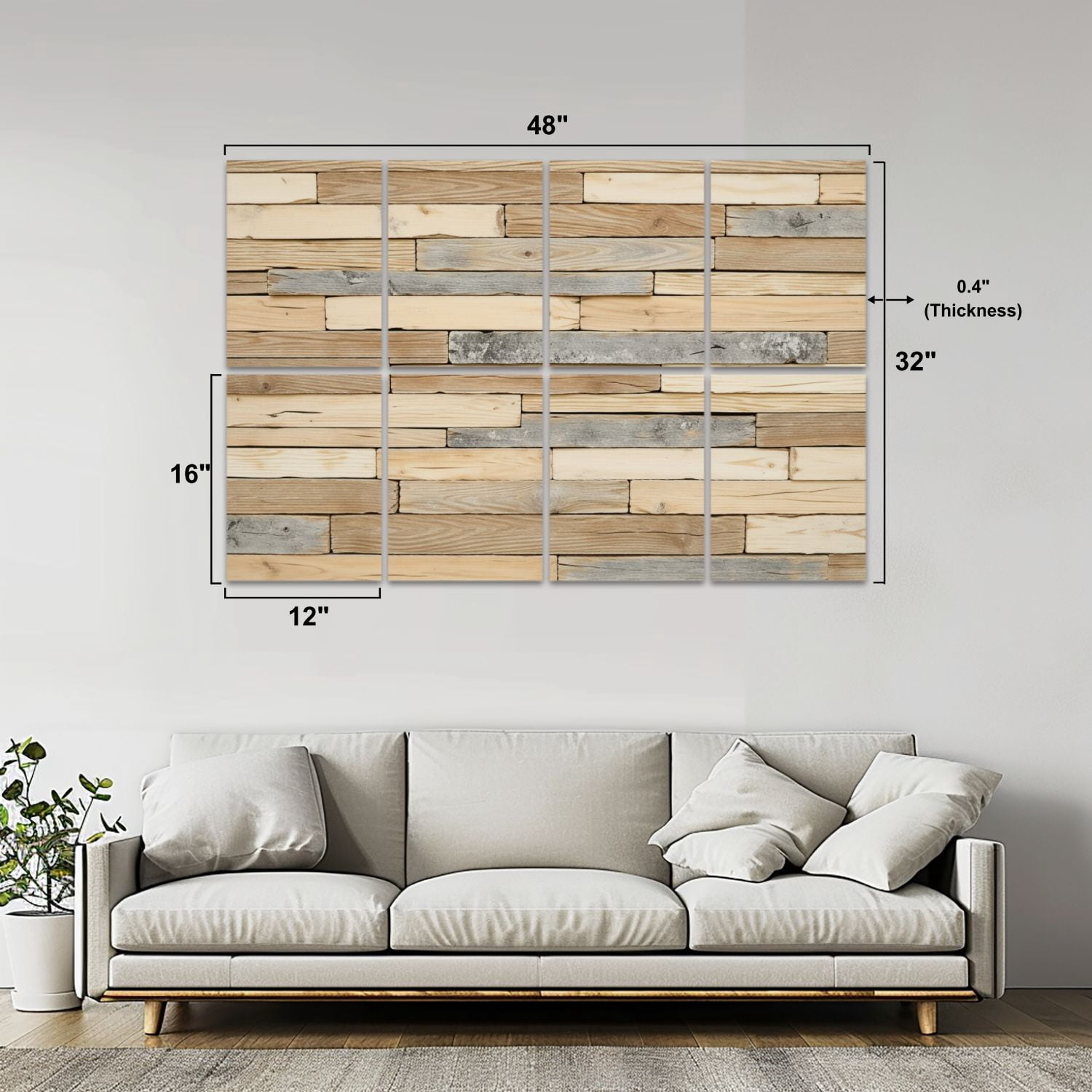 8 Pack Art Acoustic Panels Sound Absorbing Rustic Stacked Wooden Planks Natural Beige Grey Tones Decorative Soundproof Wall Panels Self Adhesive for Nursery Game Room Bedroom 48"x32"