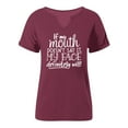 thumbnail image 4 of HNMKIU Plus Size Women's V Neck Short Sleeve T Shirts for Women Casual Graphic Letter Print Women's Tops Everyday Layering Comfort Tee Purple_001,XXXL, 4 of 4