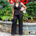 thumbnail image 2 of AURA Womens Elegant Chain Detail Wide Leg Jumpsuit Sleeveless High Waist Long Pants Outfit, 2 of 10