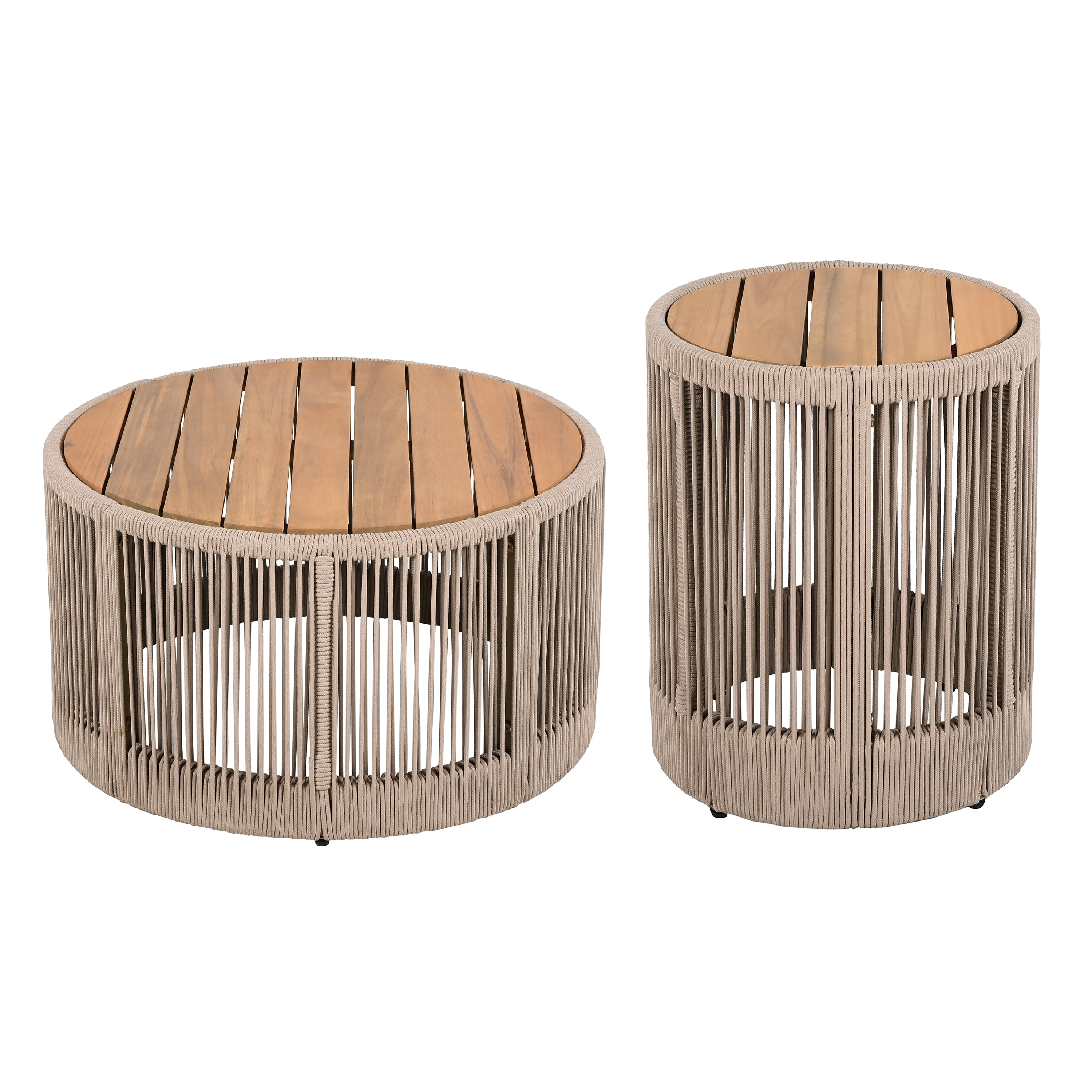 Euroco Rustic Industrial Table Set,Coffee Table & Side Table with Woven Rope Design, Modern Functionality Stylish Table Set for Living Room and Home Decor-Rope Beige