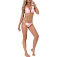 thumbnail image 2 of INSPIRE CHIC Women's 3D Flower Halter Bikini Sets, 2 Piece Double Straps Tie Triangle Bottoms Swimwear Bathing Suits X-Large Pink, 2 of 5
