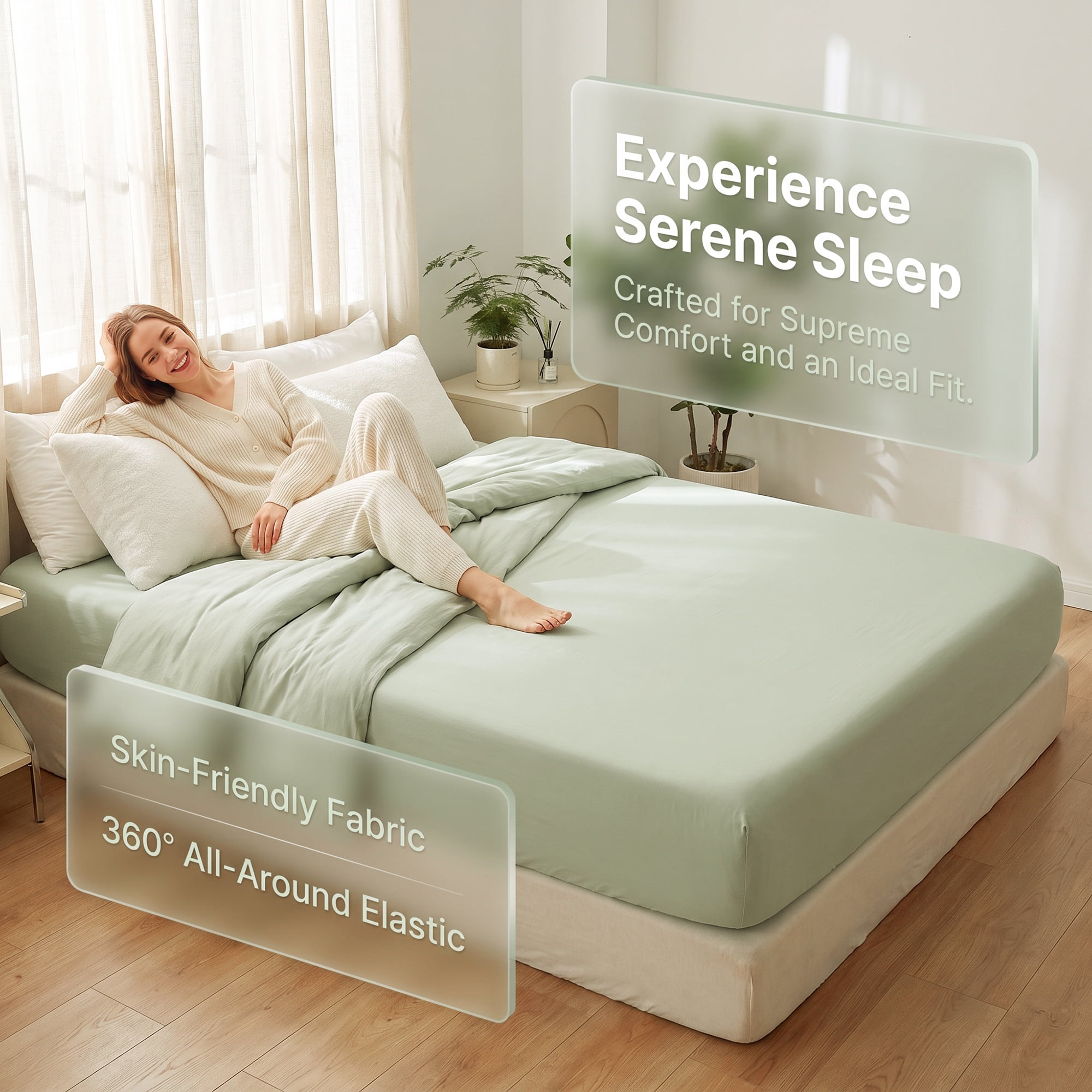 Unique Bargains Fitted Cotton Bed Sheets Breathable for All Seasons 59.8"x79.9" Green