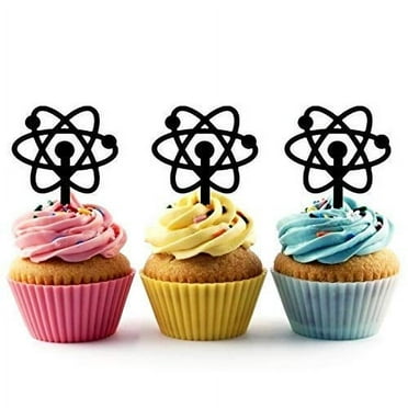 Atom Science Physics Electron Silhouette Acrylic Cupcake Toppers 12 pcs