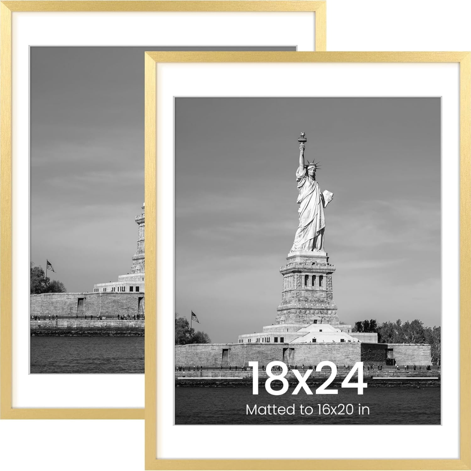 18x24 Picture Frame, Display Poster 16x20 with Mat or 18 x 24 Without Mat, Wall Gallery Photo Frames, Gold, 2 Pack
