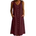 thumbnail image 3 of Horkkom Button Down Dress for Women Summer V Neck Sleeveless Maxi Dresses Casual Tank Beach Dresses with Pockets XXXL, 3 of 9