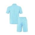 thumbnail image 4 of QingYiHua Men's Shorts Sets 2 Piece Outfits 2025 Fashion Casual Short Sleeve Knit Button Up Turndown Collar Shirt and Shorts Sets Summer Beach Outfits on Clearance Light Blue, 4 of 4