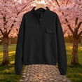 thumbnail image 6 of TEAJOPSUU Women Fall Winter Pullover Sweatshirts Stand Collar Long Sleeve Button Placket Fleece Lining Blouses with Thin Fleece Lining Warm Windproof B-Black, 6 of 6