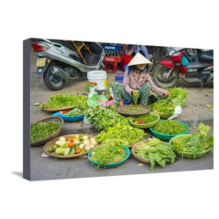 Woman Selling Herbs and Vegetables at the Central Market in Hoi An, Quang Nam Province, Vietnam Stretched Canvas Print Wall Art By Jason