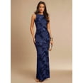 thumbnail image 3 of Navy Blue 3D Floral Embroidered Sleeveless High Neck Fitted Maxi Dress, 3 of 7
