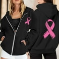 thumbnail image 2 of Hoodies for Women Cropped Hoodie Teen Girls Y2K Festival Pullover Look Women's Zip Up Hoodie Pullover Cancer Awareness Month Long Sleeve Pocket Drawstring Casual Sweatshirt For Everyday Wear, 2 of 6