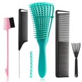 thumbnail image 1 of Juego de 5 cepillos para desenredar el cabello, cepillo desenredante Ez con cepillo de borde, peines de cola de rata para peinado y corte de cabello natural negro, cabello rizado/recto/húmedo/seco/lar, 1 of 5