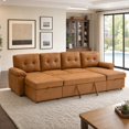thumbnail image 2 of Muumblus 112" U-Shaped Sectional Sofa Bed with Dual Storage Chaises, Convertible Sleeper Sofa for Living Room, Brown Faux Leather, 2 of 6