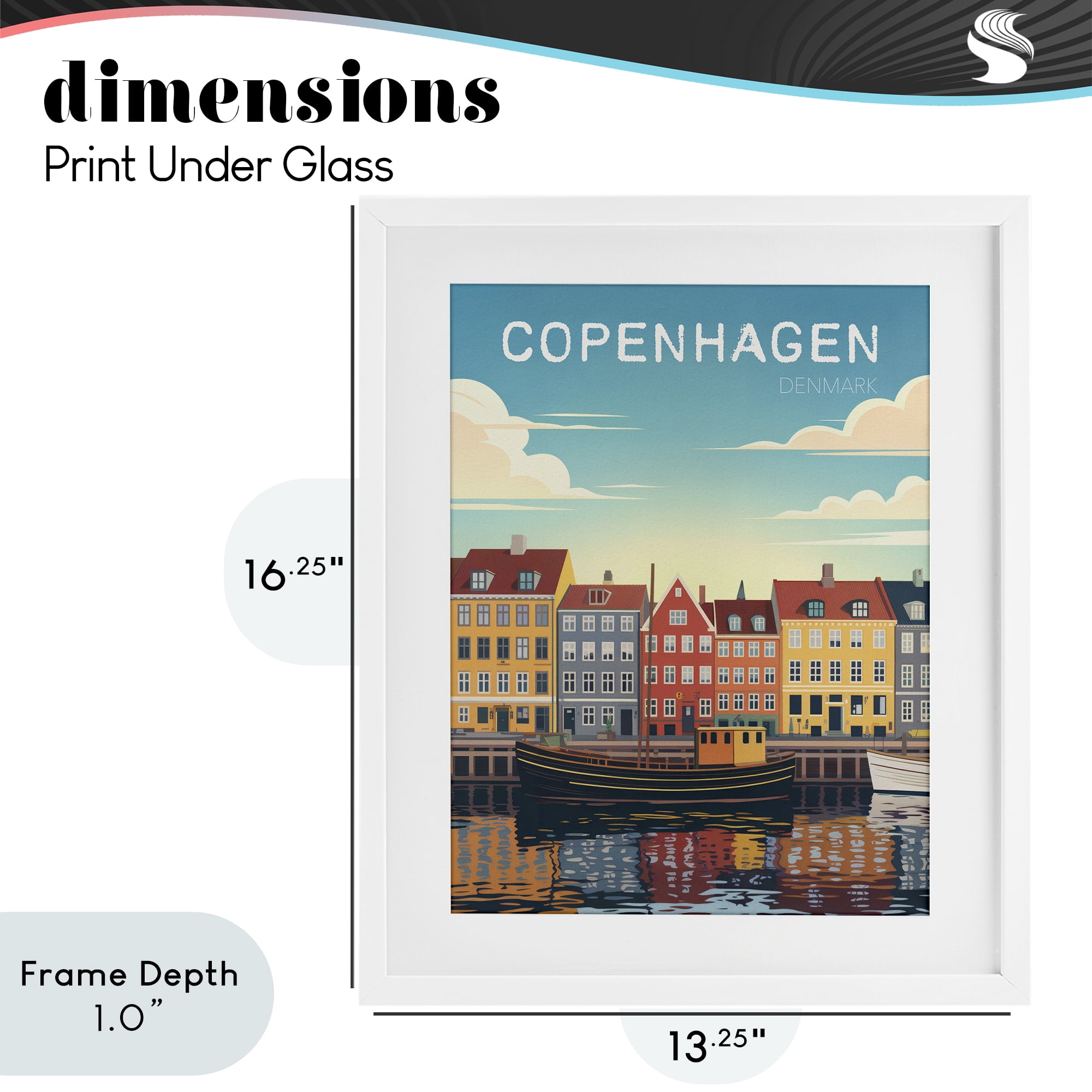 Stupell Industries Copenhagen Cityscape with River White Framed Print Under Glass, design by Andreas Magnusson