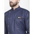 thumbnail image 2 of eloria Indian Traditional Men's Navy Blue Solid Thread Work Kurta, 2 of 7
