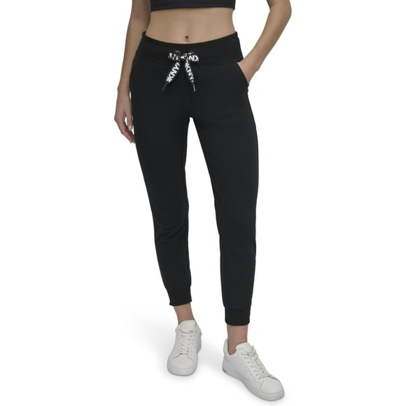 Pantalón de chándal DKNY para mujer, forro polar con cordón y logotipo, color negro
