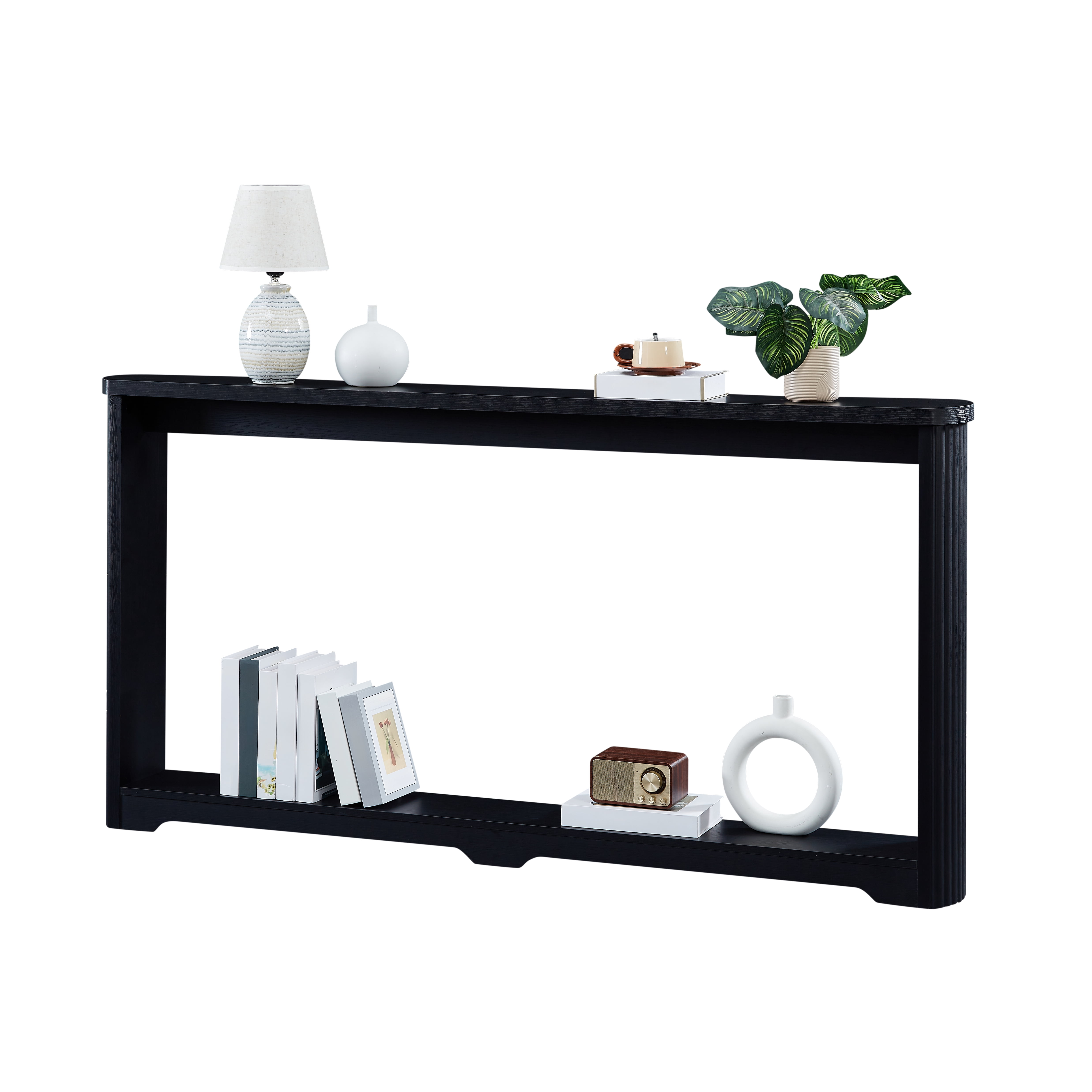 Narrow Wooden Console Sofa Table, Black MDF Corrugated Texture Entryway Storage Table for Entrance Hallway Behind Sofa Living Room Home Decor