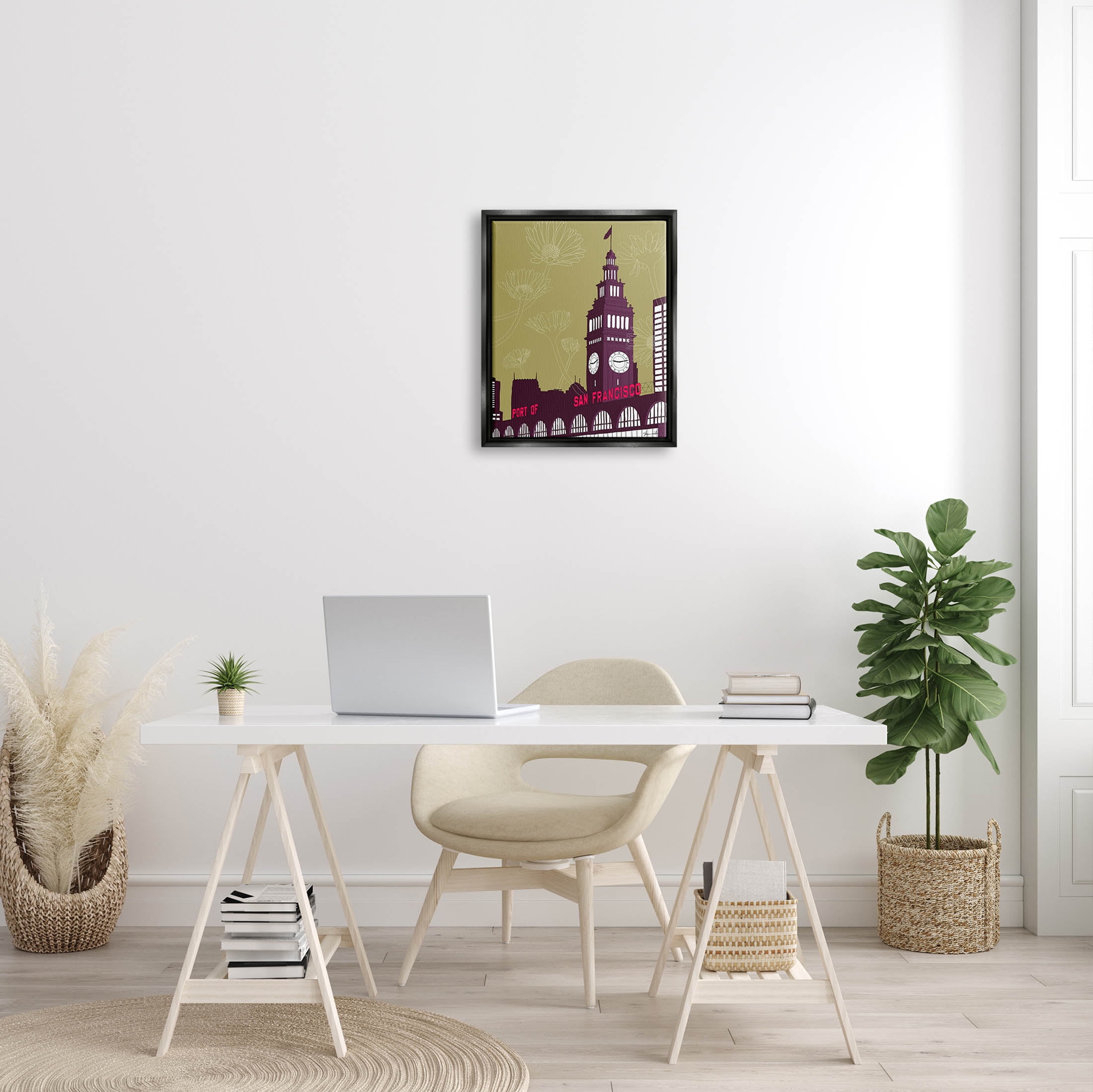 Stupell Industries Floral San Francisco City Graphic Art Jet Black Floating Framed Canvas Print Wall Art, Design by Shane Donahue