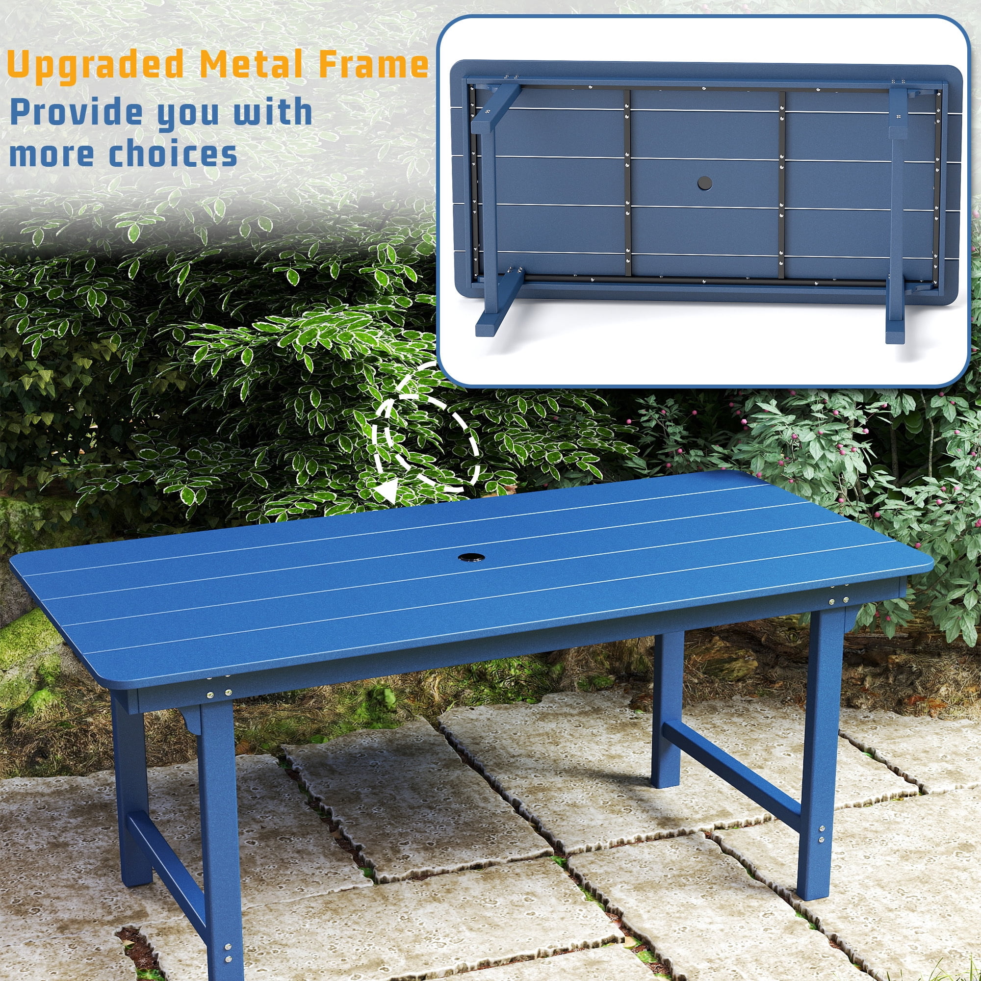 FOOWIN 7-Piece Patio Dining Set, HDPE All-Weather Outdoor Furniture with 6 Chairs and 1 Table, Blue