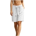 thumbnail image 2 of Cagogo Women's Drawstring Loose Shorts Summer Casual Flowy Beach Shorts Elastic Waist Comfy Lounge Trousers Fashion Beachwear Clothes, White L, 2 of 5