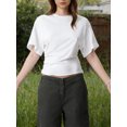 thumbnail image 6 of LMLYSoH Womens Summer T Shirt Short Sleeve Crew Neck Solid Color Casual Ruched Cinched Waist Crop Tops, 6 of 8