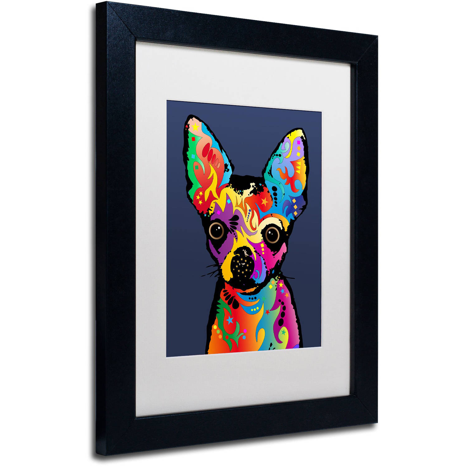 Trademark Fine Art "Chihuahua Dog Blue" Canvas Art by Michael Tompsett, White Matte, Black Frame
