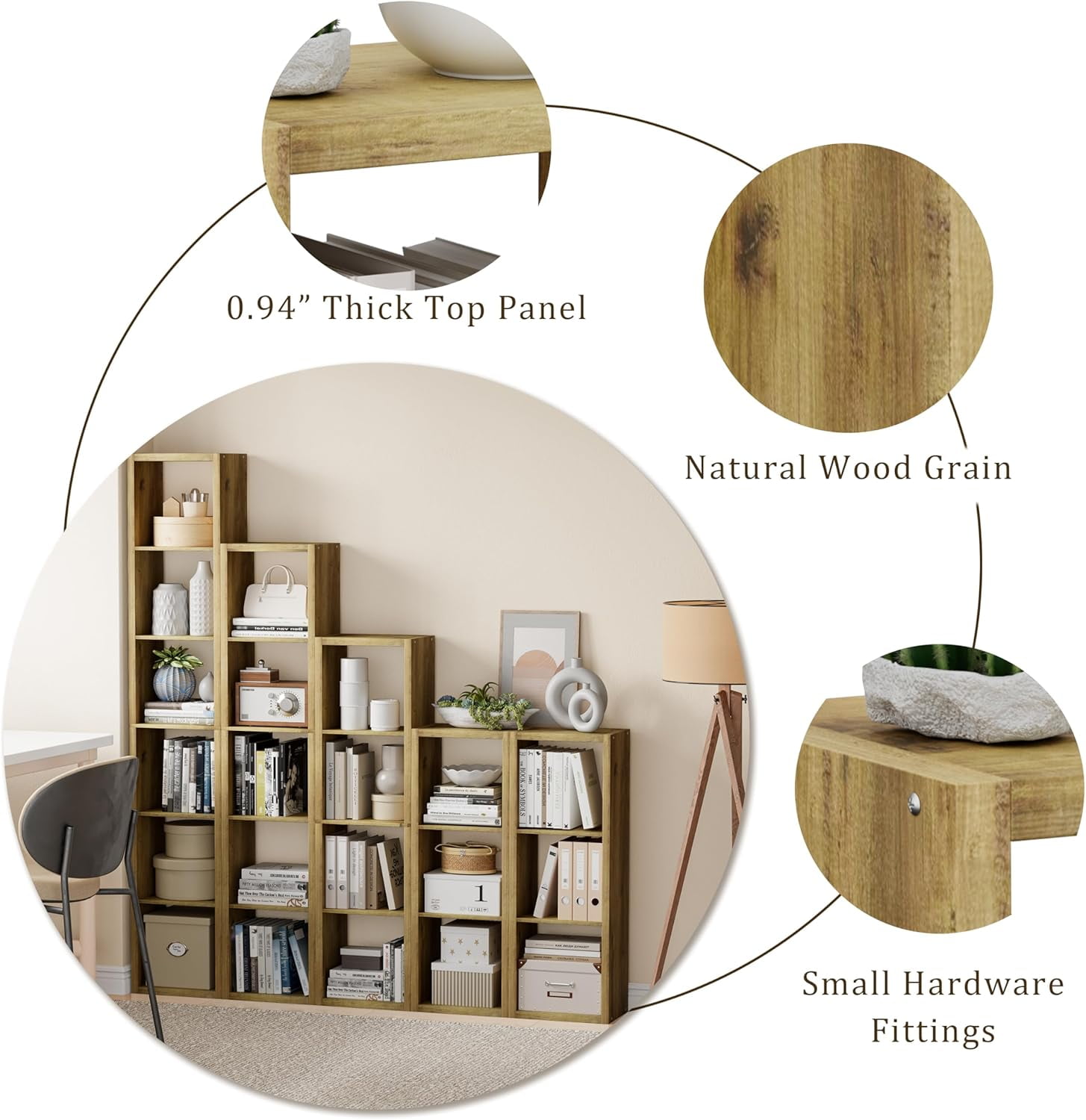 Anhdah 4 Cube Storage Organizer Bookshelf, Brown Wooden Bookcase Storage Shelf, Sturdy 4-Cube Organizer for Living Room, Bedroom, Home Office, Easy Assembly