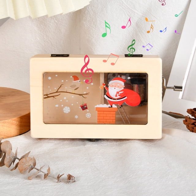 Decoraciones navideñas, caja de música, caja de música de madera, regalo de cumpleaños, Papá Noel, feliz Navidad, caja de almacenamiento de música, juguete interactivo para padres e hijos, caja de alm