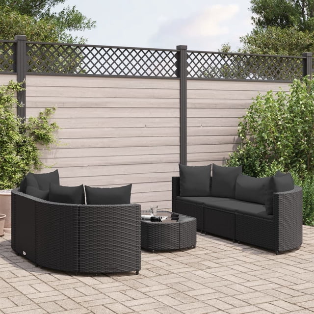 vidaXL 7 Piece Garden Sofa Set with Cushions Black Poly Rattan