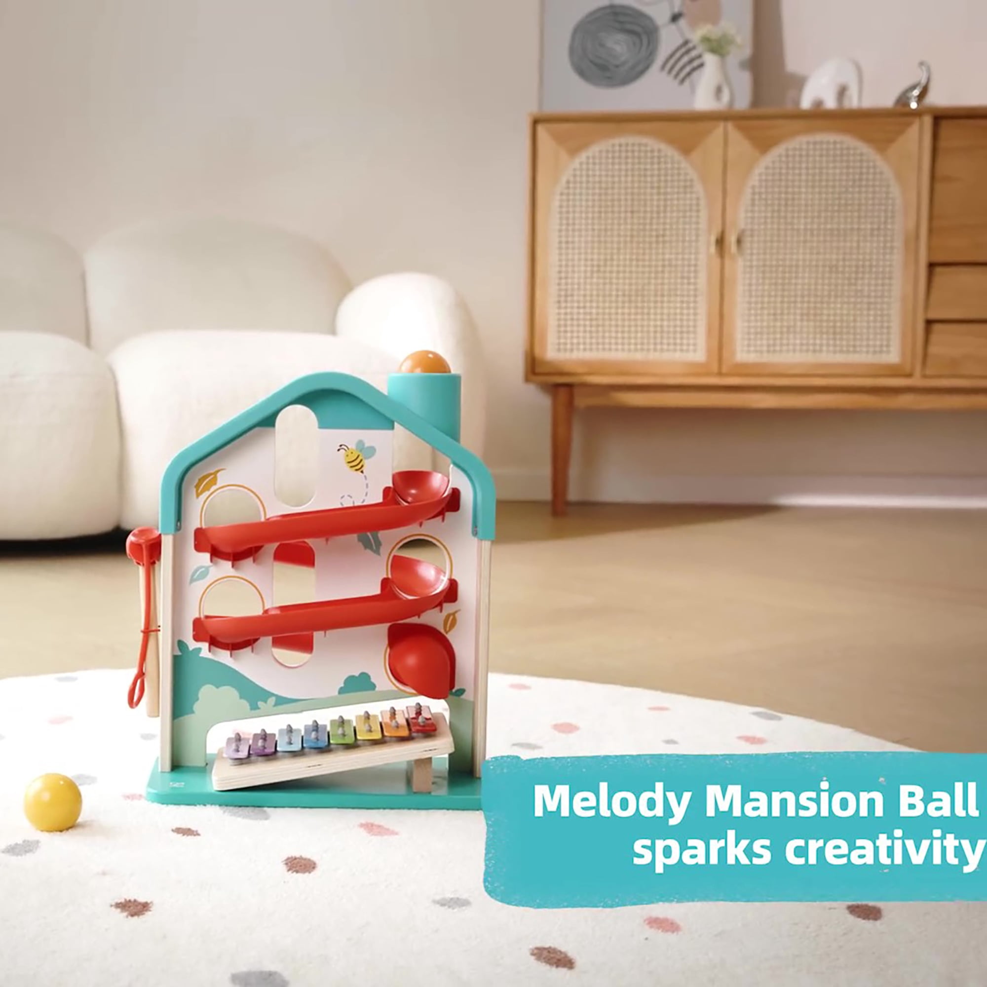 Hape: Melody Mansion Ball Run - Colorful Wooden Toy With Removable Xylophone Musical Instrument, Hands On Ball & Sounds Toy, Baby-Toddler-Kids Ages 1+