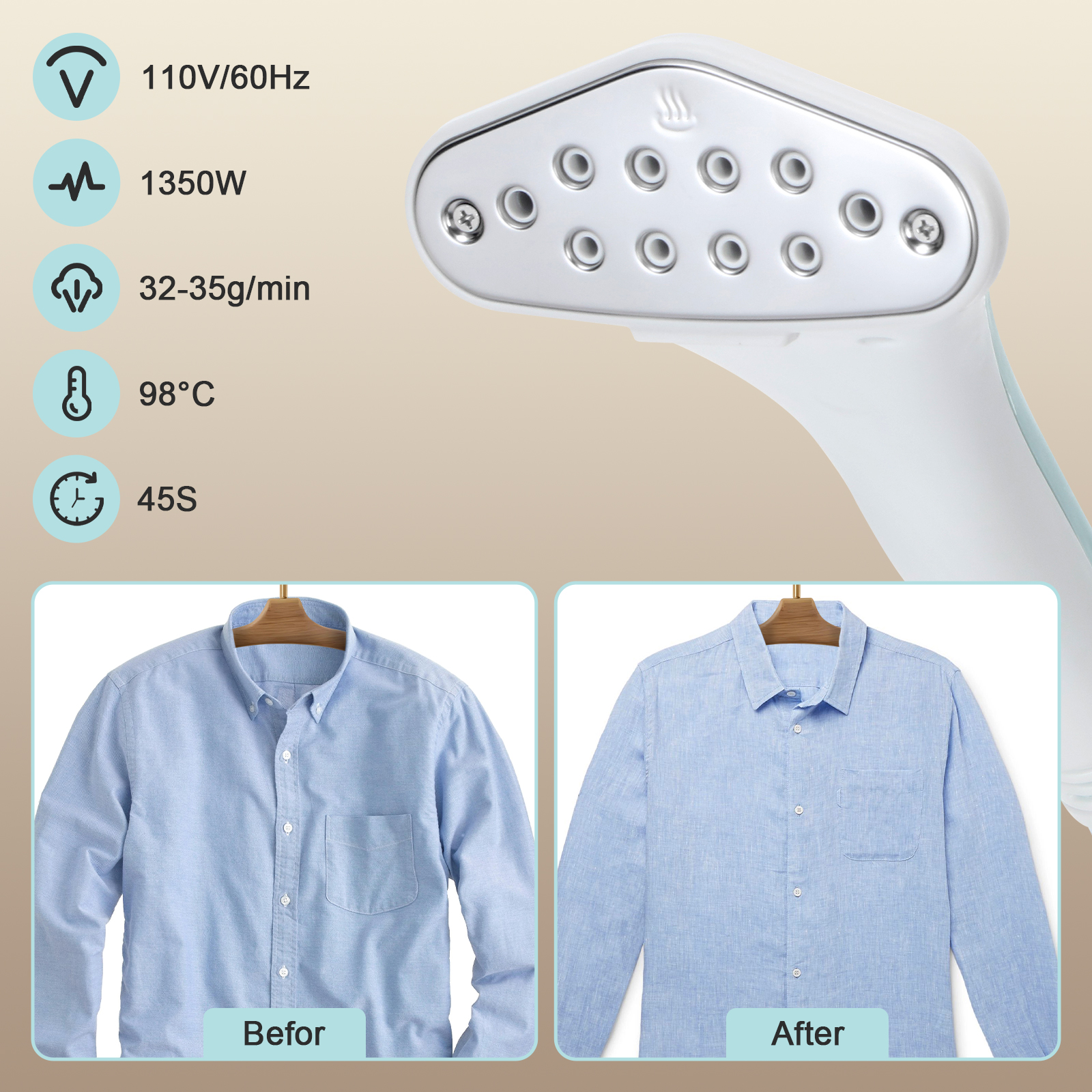 BEAMNOVA Standing Garment Steamer for Clothes, Professional for Home and Business Use Full-Size Clothing Steamer with Hanger & Ironing Board
