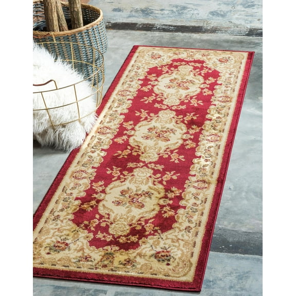 Unique Loom Versailles Collection Area Rug - Charles (2' 2" x 6' 1" Runner Red/Cream)