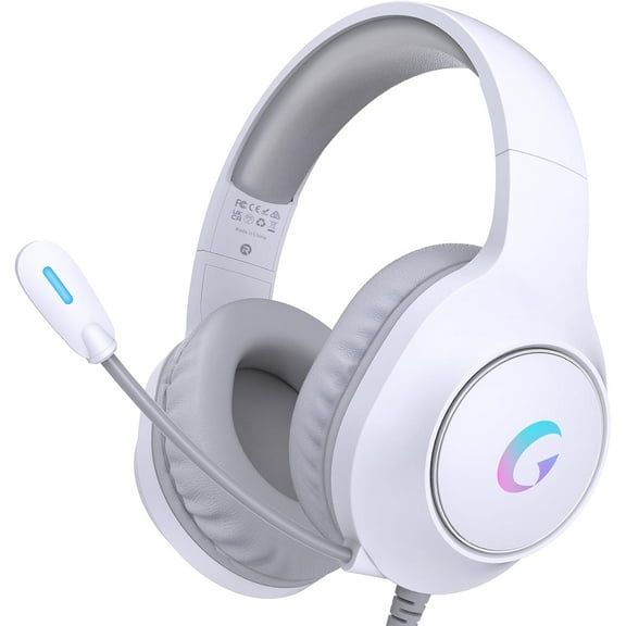 CM7002 Gaming Headset for PS5, PS4, PC, Mac, Switch, Series, Surround Sound RGB Headphones with Noise Canceling Microphone, 50MM Dynamic Drivers, 3.5MM Audio Jack, Light White