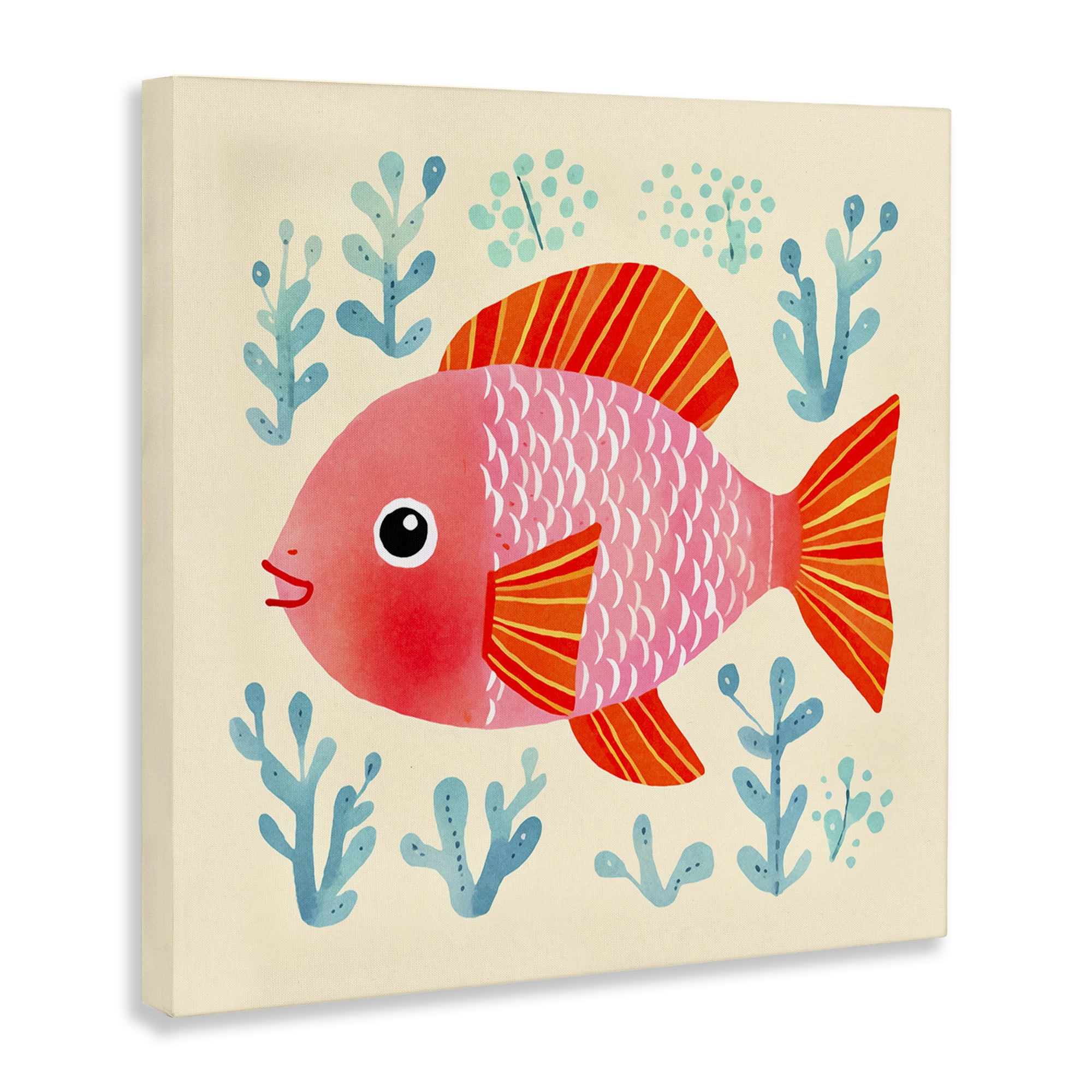 Stupell Industries Happy Fish & Seaweed Sprigs Animals Painting Wrapped Canvas Art Print Wall Art, 24 x 24