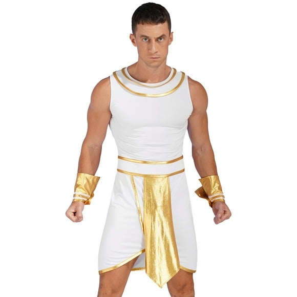 dPois Mens Ancient Egypt Role-Playing Outfit Fancy Dress Halloween Masquerade Party Costume White L