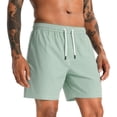 thumbnail image 2 of Zynoxe Beach Shorts for Men Casual Vertical Striped Elastic Waist Drawstring Summer Shorts with Pockets Breathable Loose Fit Quick Dry Mens Swim Trunks Green 2XL, 2 of 5