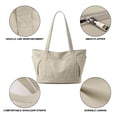 thumbnail image 3 of Bolso tote grande de lona para mujer, bolso de hombro informal con cremallera y bolsillo para viajes, playa, trabajo e compras., 3 of 8
