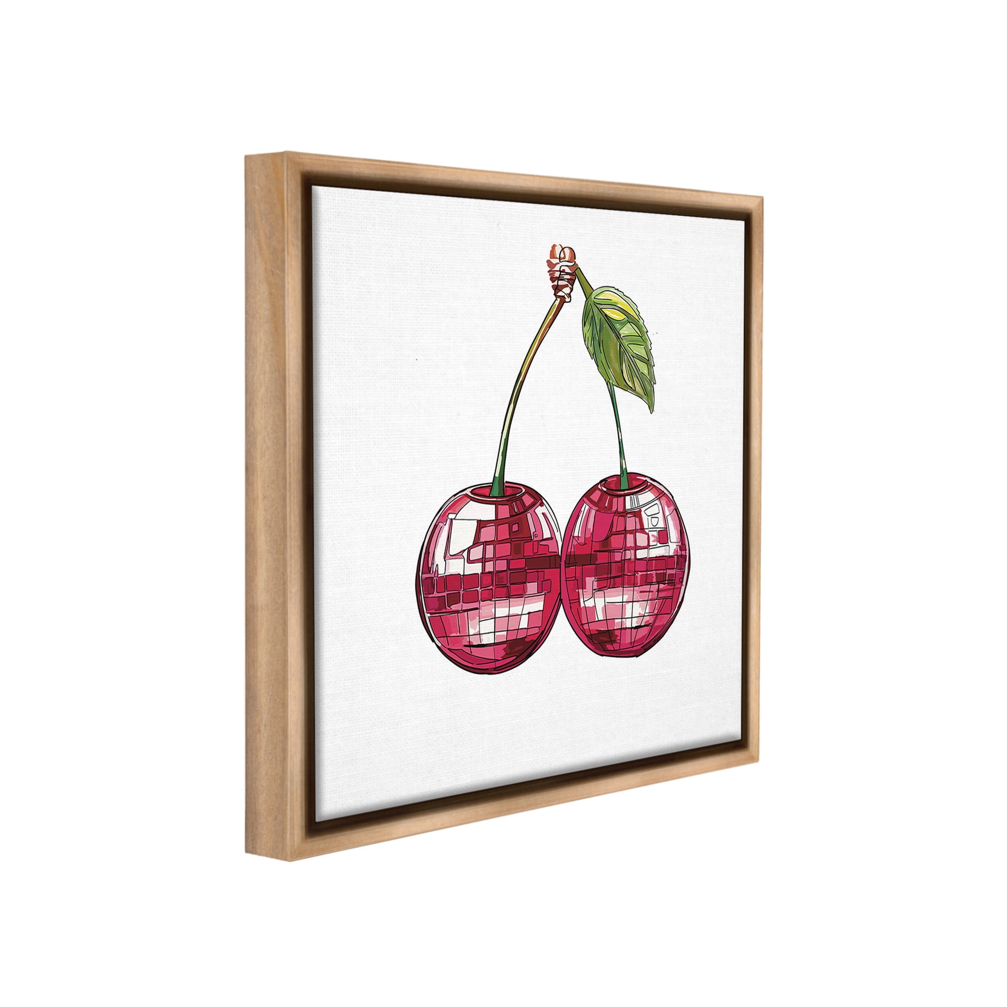 Stupell Industries Patterned Cherry Fruit Food & Beverage Painting Brown Floater Framed Canvas Art Print Wall Art, 18 x 18